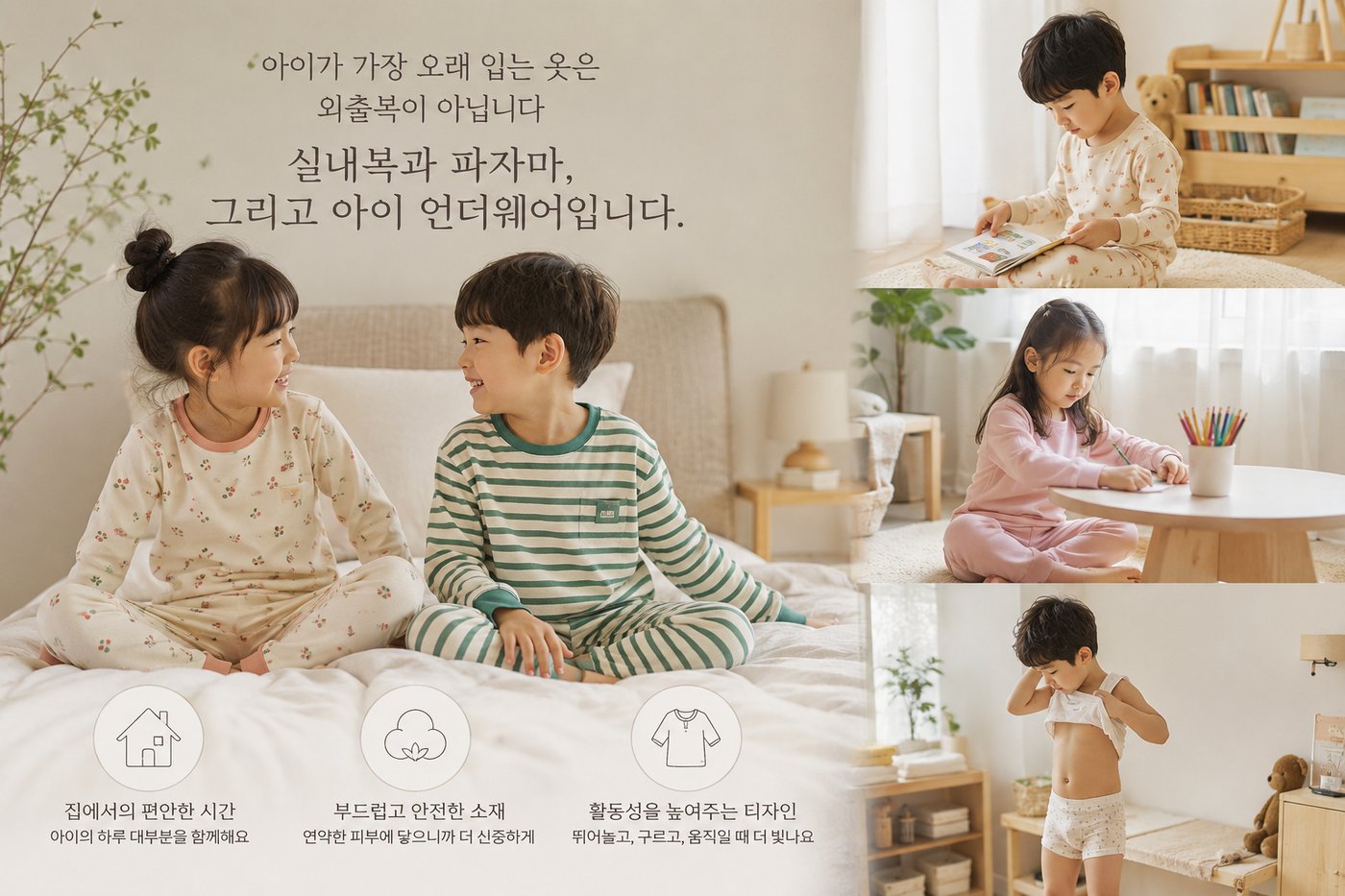 실내복과 파자마를 입고 집에서 시간을 보내는 아이들 - 아이가 가장 오래 입는 옷은 실내복과 파자마